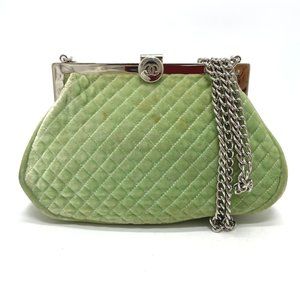 CHANEL Coco Mark Clasp Matelasse Chain Shoulder Bag, Velvet, Women's, Green with